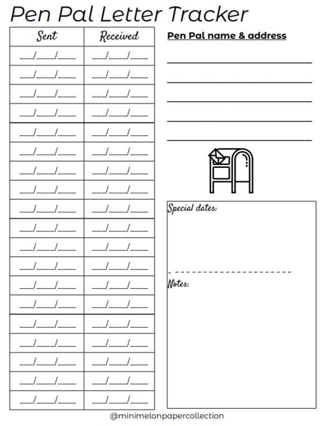 Sample Pal Form Printable Pen Pal Tracker Form, Pen Pal Organizer, Organization Form ...