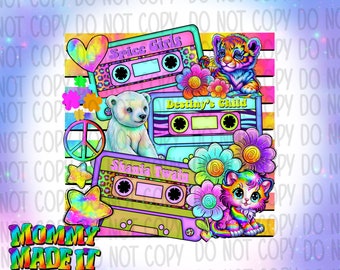 90s Hits Cassettes, PNG, Sublimation, Digital Download, Rainbow Leopard Design, Variety Cassettes, Kawaii, Bright, Colorful, Songs, Music