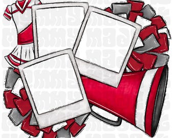 Plantilla de Canva: Animadora, pompones rojos, personalizables, ropa de animación, PNG, sublimación, descarga digital, lindo PNG personalizable.