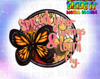 Déployez vos ailes papillon monarque d'été png joli design floral marguerite tournesol png photo fête des mères citation preppy png