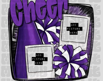 Canvasjabloon Cheerleader Cheer Spirit PomPoms paars Aanpasbare Cheer Spirit Wear PNG Sublimatie digitale download Aanpasbaar png