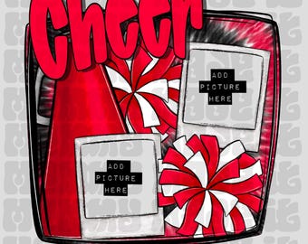 Plantilla de Canva: Animadora, pompones rojos, personalizables, ropa de animación, PNG, sublimación, descarga digital, lindo PNG personalizable.