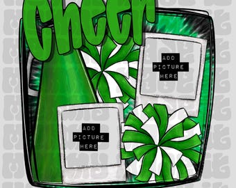 Plantilla de Canva con foto verde personalizable, diseño de espíritu escolar de porristas, PNG, sublimación, descarga digital