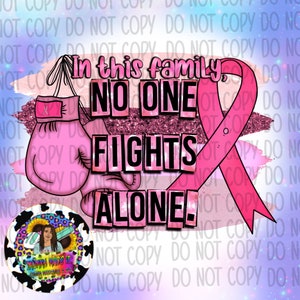 Puede incluir: Gr&aacute;fico rosa y blanco con un guante de boxeo rosa, una cinta rosa y el texto "En esta familia, nadie lucha solo!"