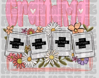 grandma  photo png, Mothers Day, Add Photos to Polariod , Customize, Floral, Flowers, butterflies, Polariod canva template digital download