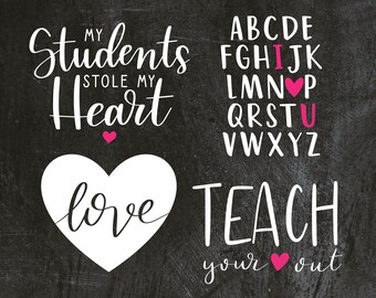 Valentine's Day SVG Bundle, Teacher Valentine's, Digital Download EPS/PDF, Love Heart, Alphabet, I Love You