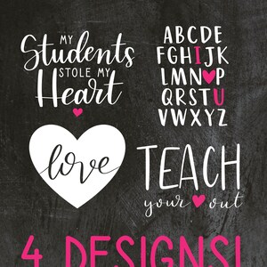 Valentine&#39;s Day SVG Bundle, Teacher Valentine&#39;s, Digital Download EPS/PDF, Love Heart, Alphabet, I Love You