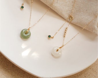 Natural Hetian White Jade Gold Necklace Retro Christmas Sale Jewelry gifts.