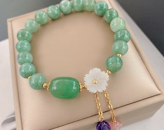 Certifié floral vert naturel un Jadeite Jade circle Bead Stretch Bracelet Certifié floral vert naturel un Jadeite Jade circle Bead Stretch Bracelet