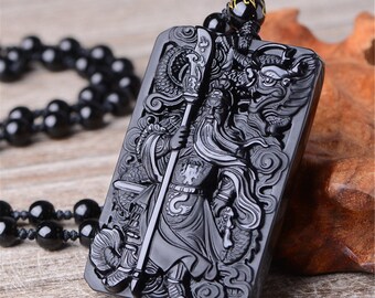 Black Obsidian Buddha Necklace, black obsidian necklace for protection, obsidian necklace men, obsidian necklace women, Peace Protection
