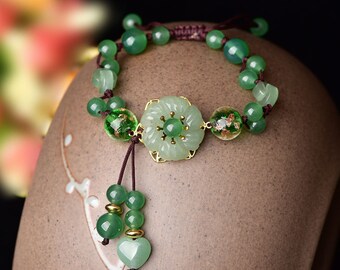 Certifié floral vert naturel un Jadeite Jade circle Bead Stretch Bracelet Certifié floral vert naturel un Jadeite Jade circle Bead Stretch Bracelet