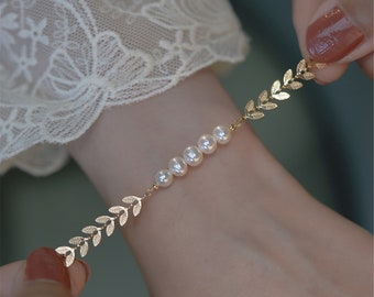 White Purple Real Pearl Bracelet Cute Romantic Bracelet Gift. Pearl Chain Bracelet