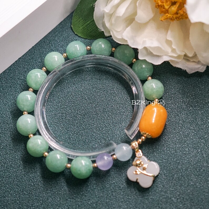 Real Jade Bracelet With Flower Charm for Women Jade Bead Etsy