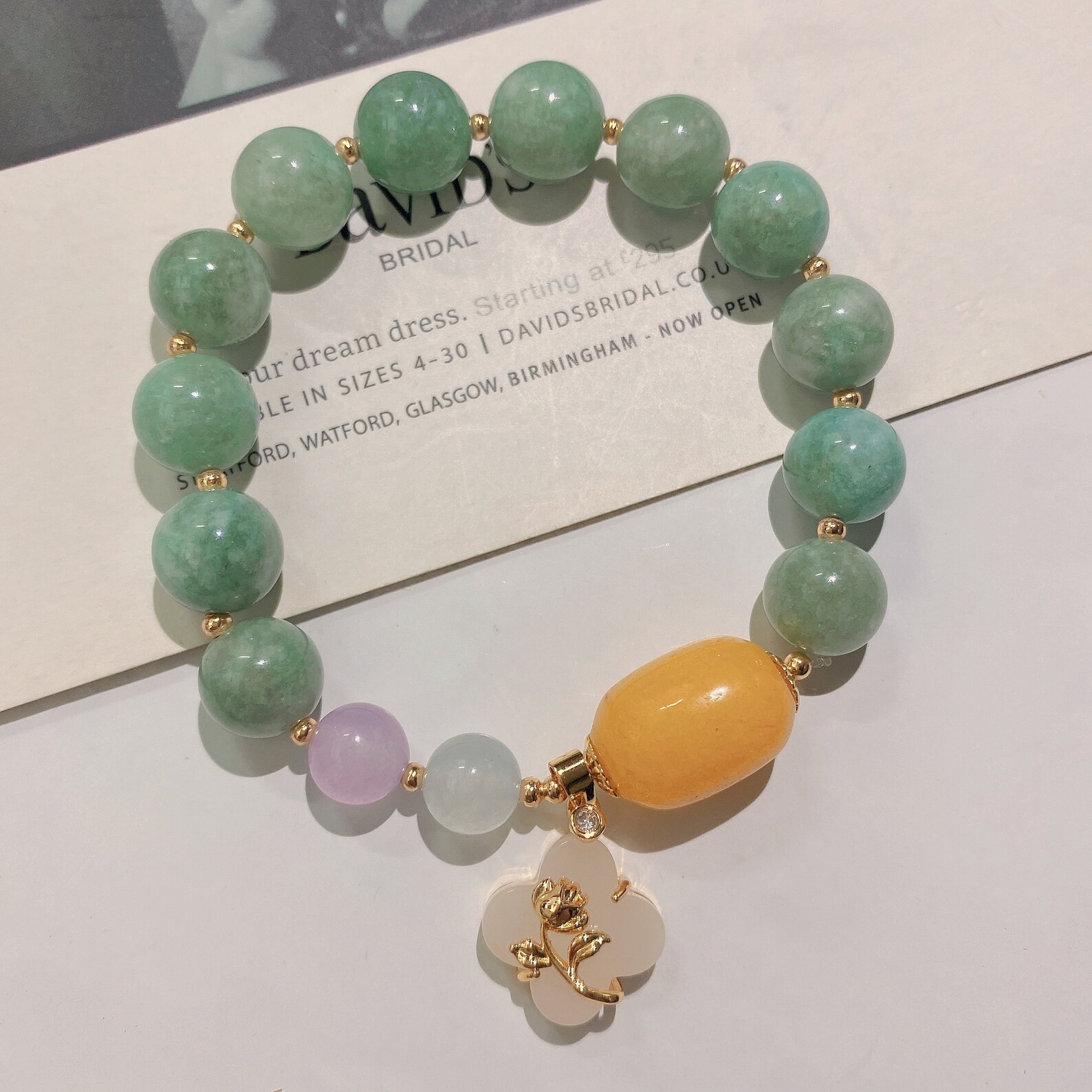 Real Jade Bracelet With Flower Charm for Women Jade Bead Etsy