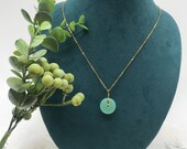 Women Donut Jade Pendant Necklace with Gold Plated Chain, Good Luck Circle Choker Birthday Gifts for Mom, Anniversary Gift for Her