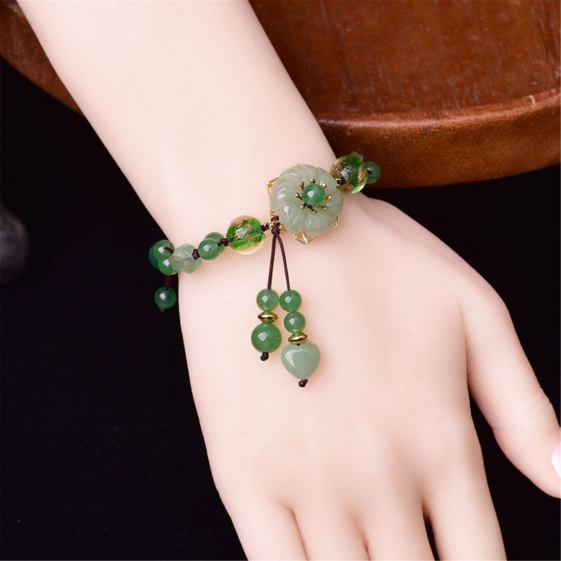 Dainty Natural Green Jade Beaded Bracelet Boho Lucky Real - Etsy