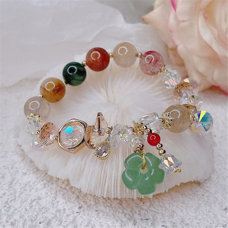 Protection Bracelet for Women, Handmade Crystal Jewelry Personalized Charm Bead Bracelet Toddler Real Jade Anxiety Healing Gift for Her 