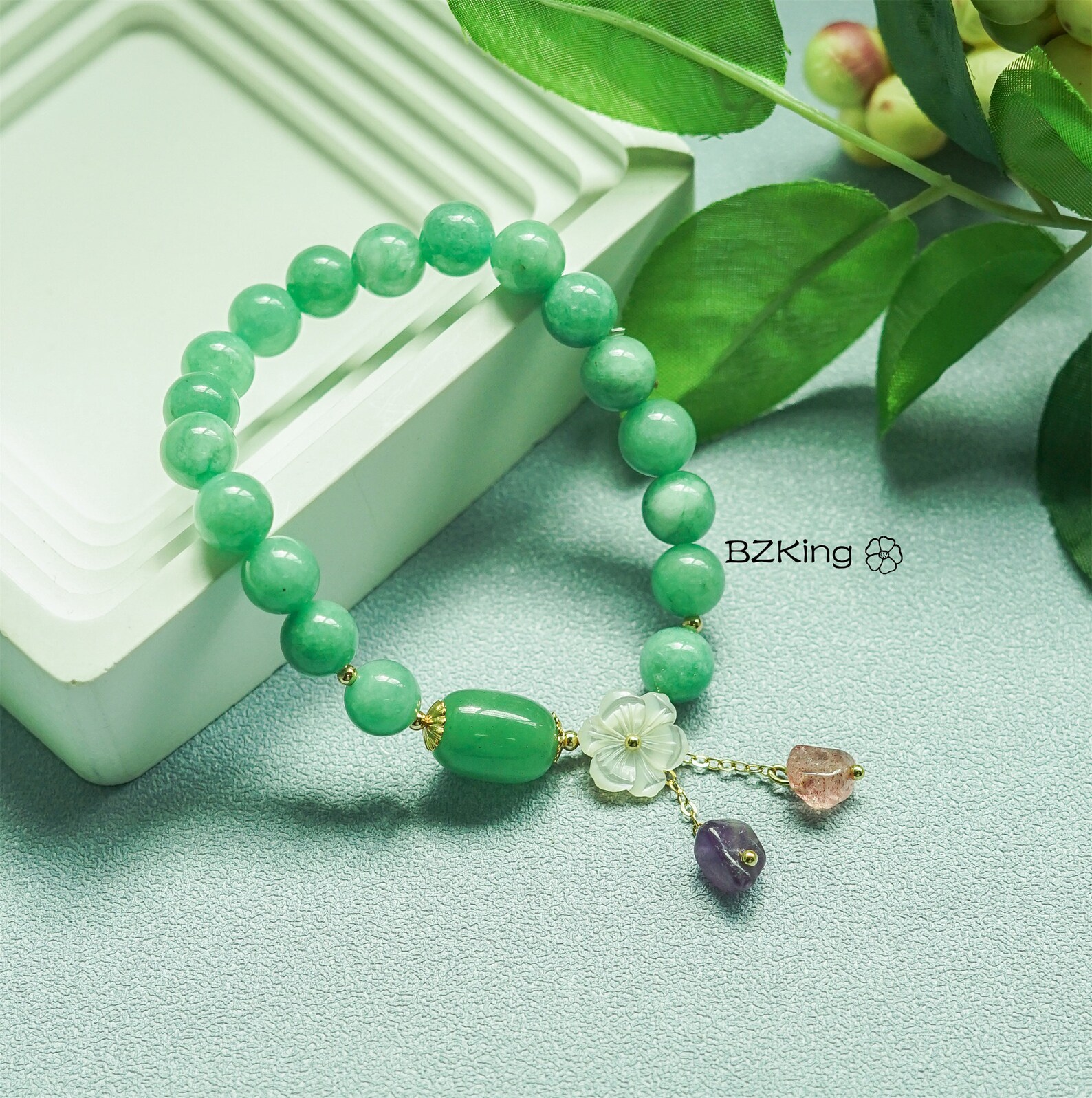 Real Jade Bracelet With Flower Charm for Women Jade Bead Etsy