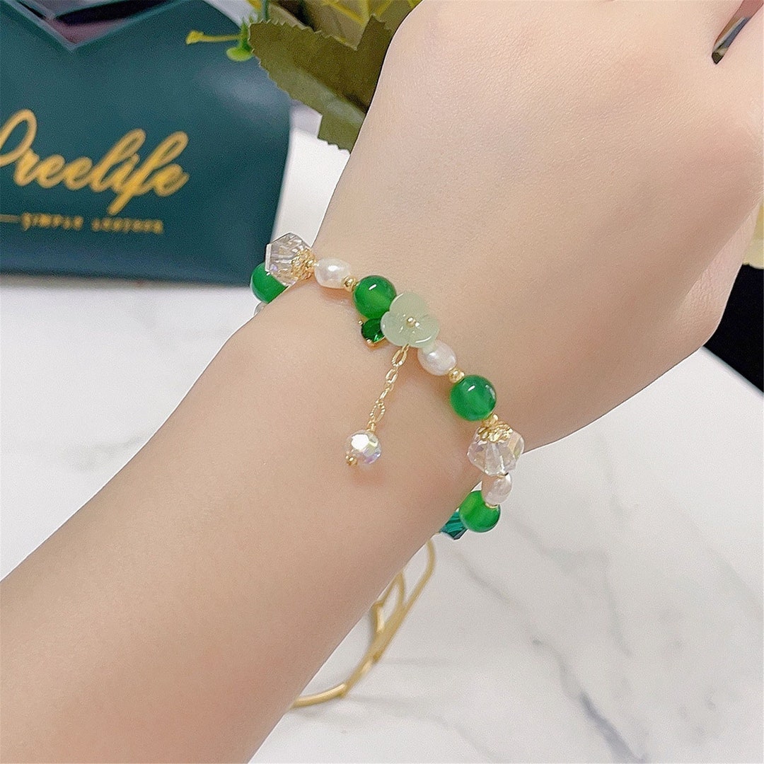 Fairy Style Jade Crystal Pearl Bracelet With Floral Charm - Etsy