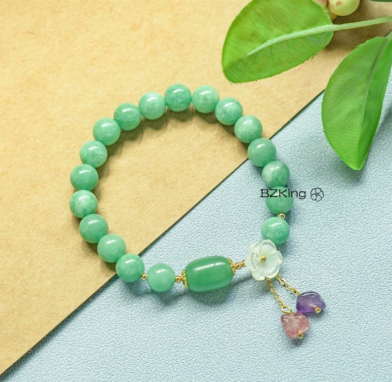 Real Jade Bracelet With Flower Charm for Women Jade Bead Etsy