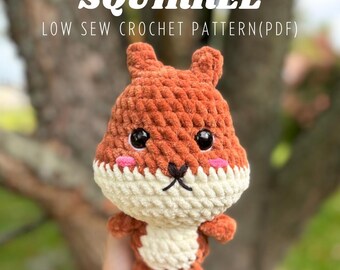 Patrón de crochet de ardilla de costura baja PDF en inglés (patrón de gorro de calabaza incluido)