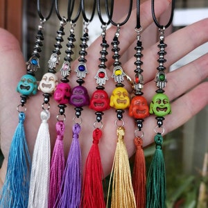 Rear View Car Mirror Hanging * Hawlite Buddha Charm Amulet*Mirror Charm * Buddha Pendant * Tassel Car Charm * Yoga Gift *Travel protection