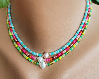 Gargantilla de cuentas de semillas de colores: collar de perlas de agua dulce Y2K