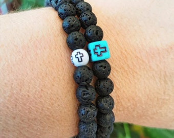Bracciale con croce in pietra vulcanica lavica turchese on OnBuy