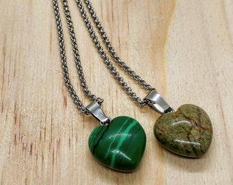 Minimalist Stainless Steel Necklace: Semi-Precious Stone Pendant