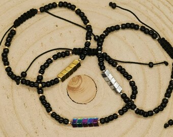Hematite Beaded Bracelet: Adjustable Protective Friendship Jewelry