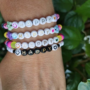 Pulseras de cara sonriente * Pulsera feliz * Pulsera colorida * Pulsera de letras * Pulsera de arco iris * Joyería Yk2 * Regalo de mamá * Regalo de hermana