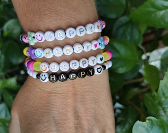 Smiley Face Bracelet: Colorful Acrylic Beads, Y2k Jewelry