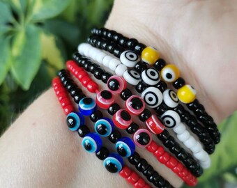 Evil Eye Seed Bead Bracelet: Nazar Protection Talisman
