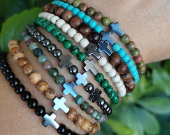 Hematite Cross Bracelet: Christian Faith Jewelry, Energy Stone