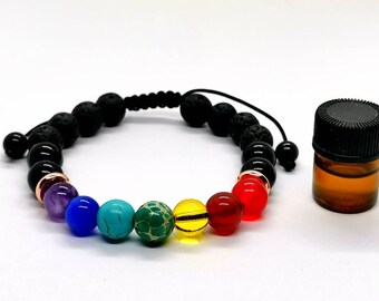 Lava Rock Chakra Bracelet: Adjustable Essential Oil Diffuser