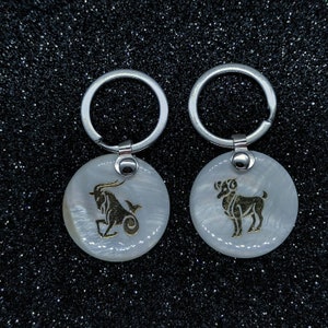Zodiac keychain * Mother-of-pearl keychain for zodiac signs * Zodiac stainless steel keychain