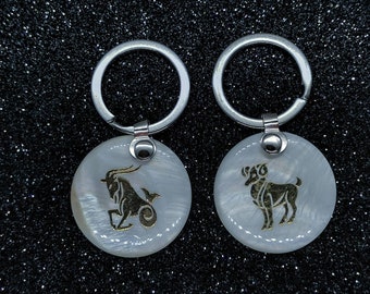 Zodiac keychain * Mother-of-pearl keychain for zodiac signs * Zodiac stainless steel keychain