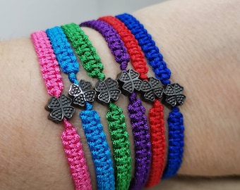 Hematite Clover Friendship Bracelet: Braided Knot Lucky Bracelet
