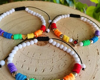 Rainbow Heishi Bracelet: Colorful Clay Bead Bracelet with Heart & Star