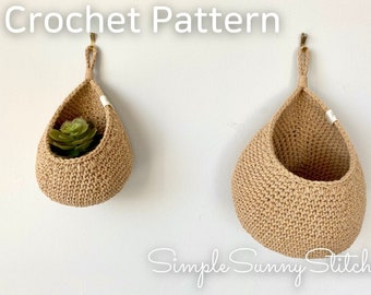 Rustic  Wall Hanging Baskets Crochet Pattern PDF file