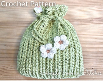 Striped Pouch with Flower Charm Crochet Pattern PDF file