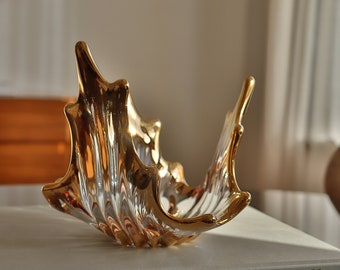 Italiaanse Murano Bowl Mid Century Modern "Splash" door Fratelli Toso Freeform Spritz Bowl jaren 1970 verzamelbaar glas