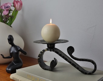 Mid Century Modern Candlestick Wrought Iron Vintage West Germany 1960's Candle Holder wrought iron squiggle wavy