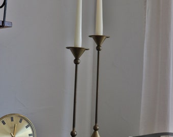 Mid-Century Brass Candlesticks ~ Set of 2, 1960's True Vintage