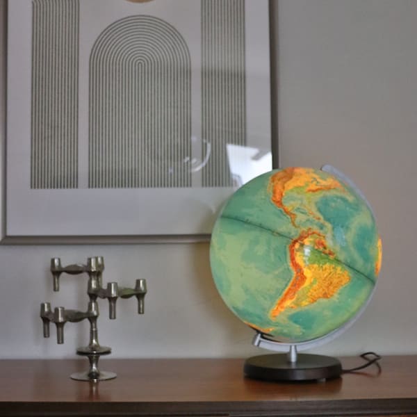 Mid Century illuminated German world globe lamp Paul Oestergaard for Columbus Verlag 1960's