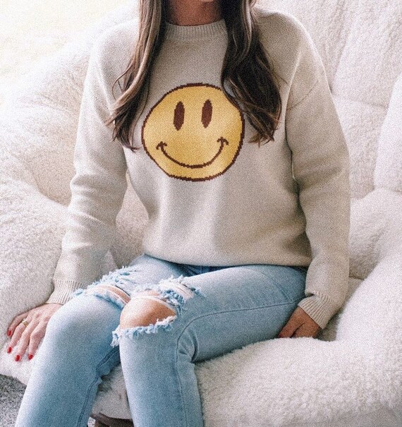 Smiley Face Sweater Happy Face Sweater 90s Sweater | Etsy Australia