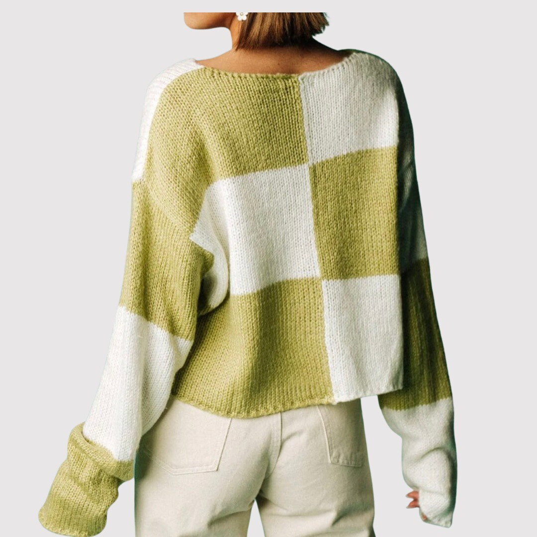 Lime Green Checkered Sweater Green Tea 