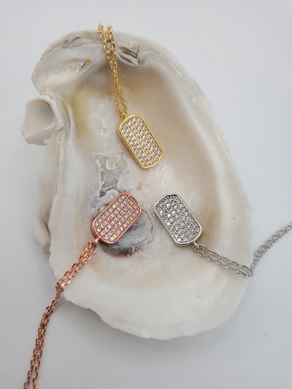 Diamond CZ Dog Tag Necklace I Gifts for 