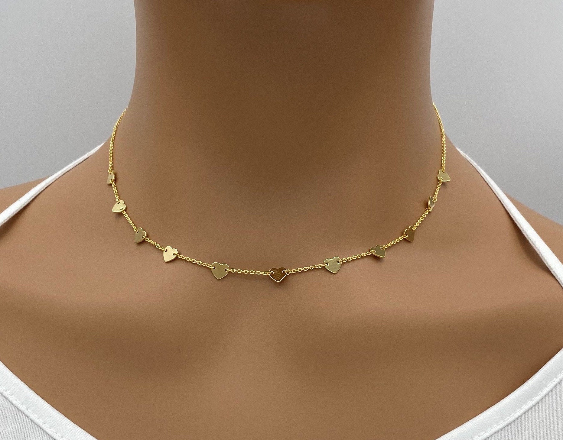 Heart Station Choker Necklace / Heart Beaded Satellite Choker Etsy