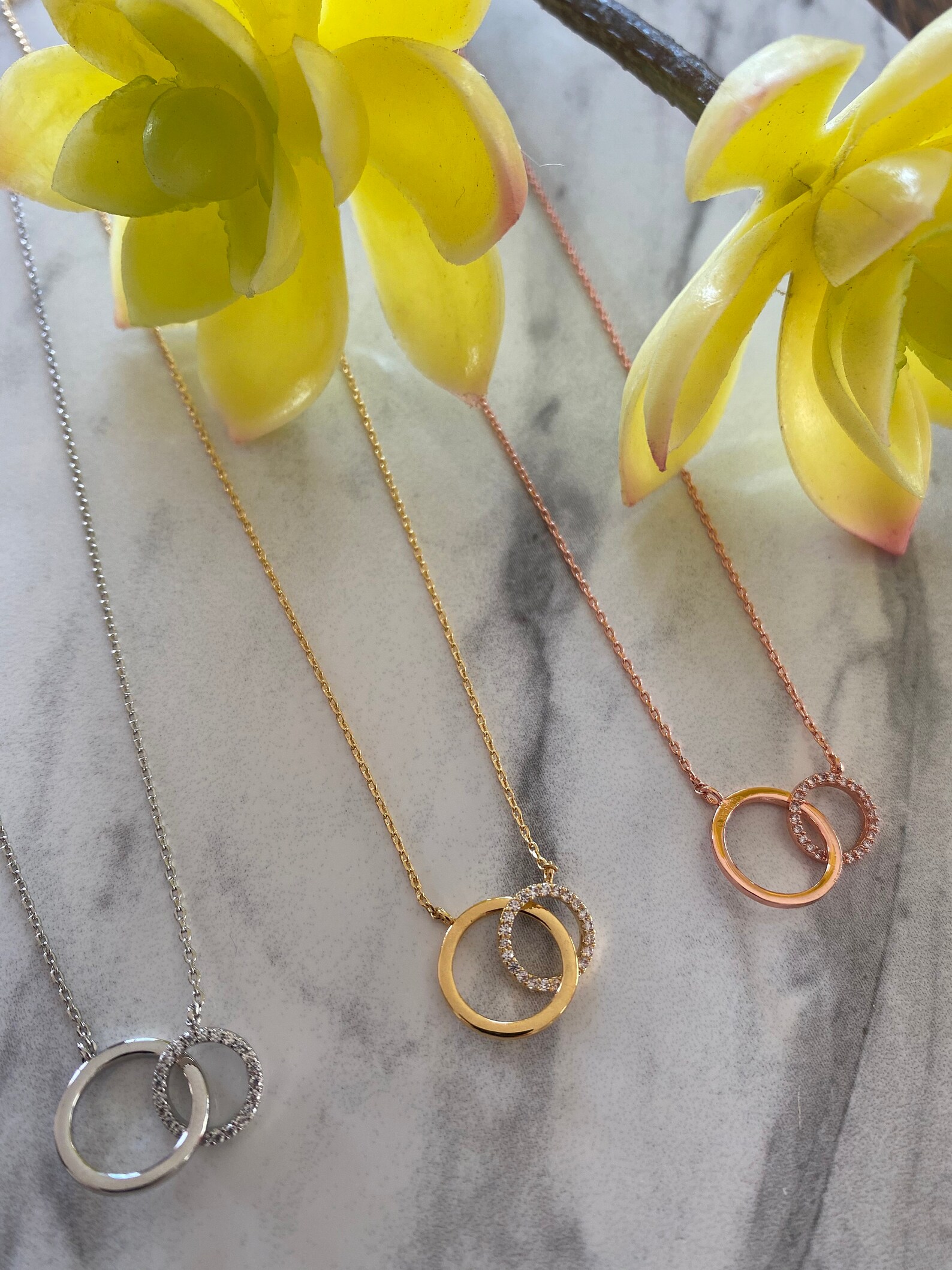 Two Circle Necklace / Couples Circle Necklace / 2Ring Necklace Etsy